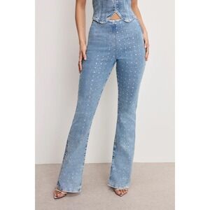 Good American x Dolly Parton Crystal Stud Flare Jeans NWT Size 6
